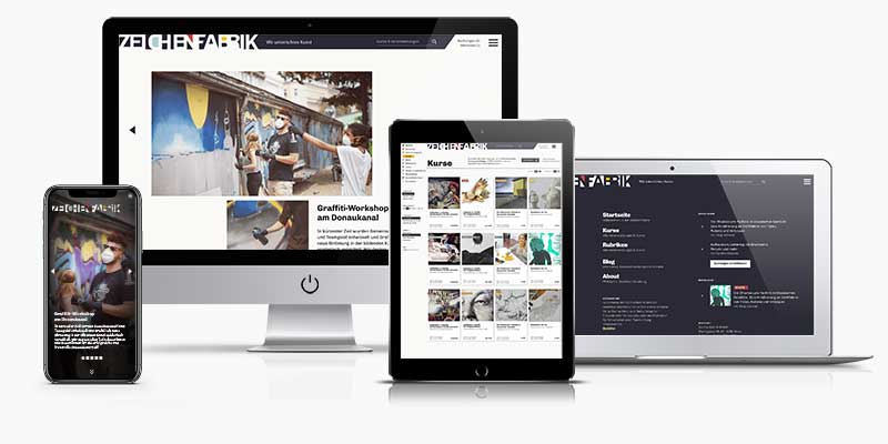 Cross-Device-Mockup für die Zeichenfabrik-Site von Vincent Bauer